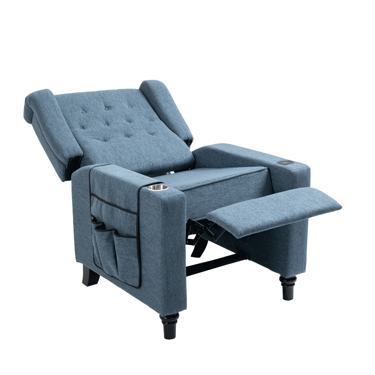 Navy Blue Wingback Recliner Chair with Massage and Heating Functions