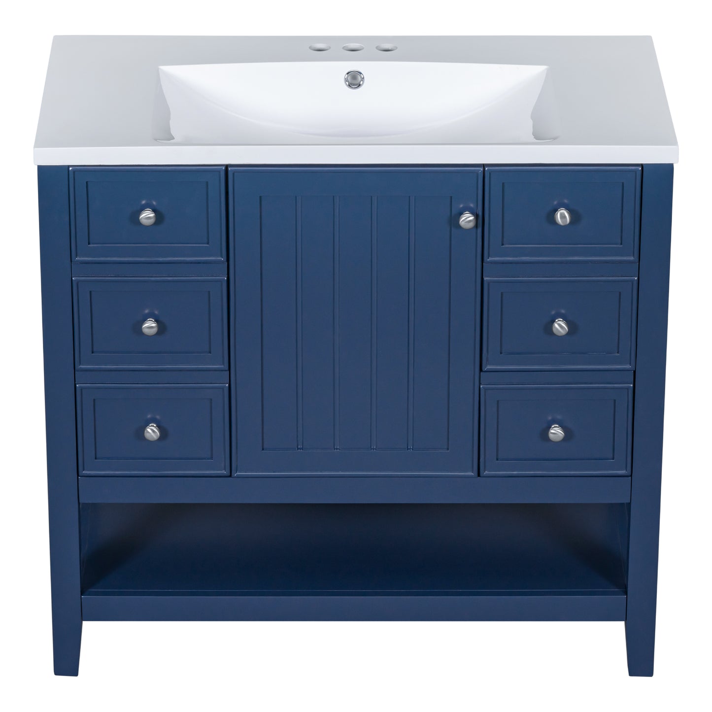 36" Bathroom Vanity with Sink Combo, One Cabinet and Three Drawers, Solid Wood and MDF Board, Blue