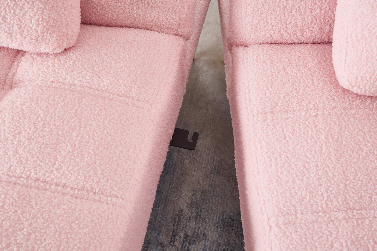 Convertible Pink Teddy Fabric Sofa Bed with Gold Metal Legs