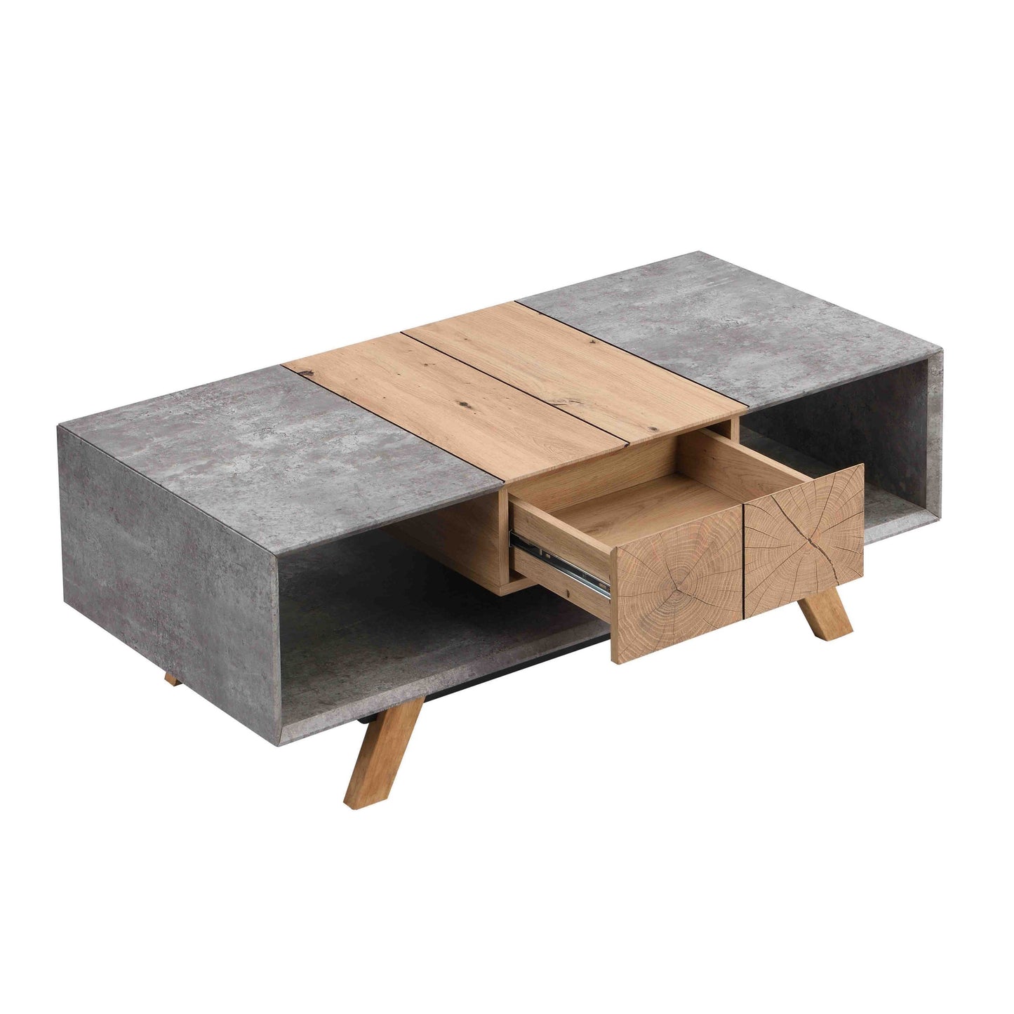 43.31'' Elegant Coffee Table with Hidden Drawer, Modern Farmhouse & Industrial Style Table for Living Room