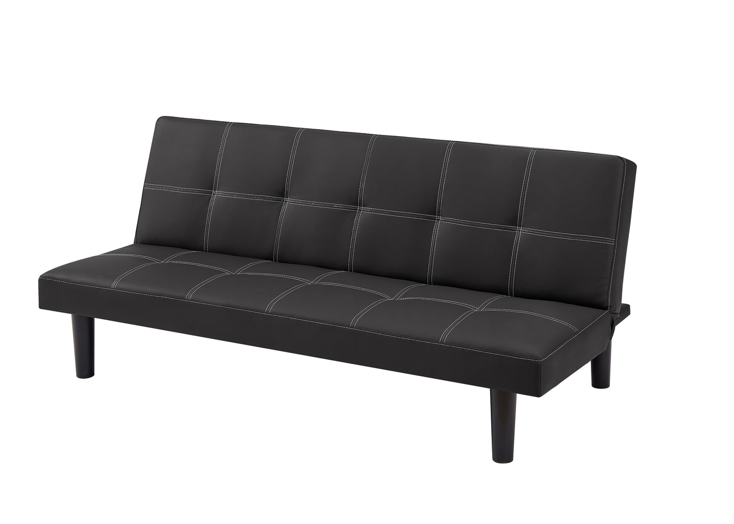 Black PU modern sofa bed, multi-position adjustable sofa bed, plastic feet