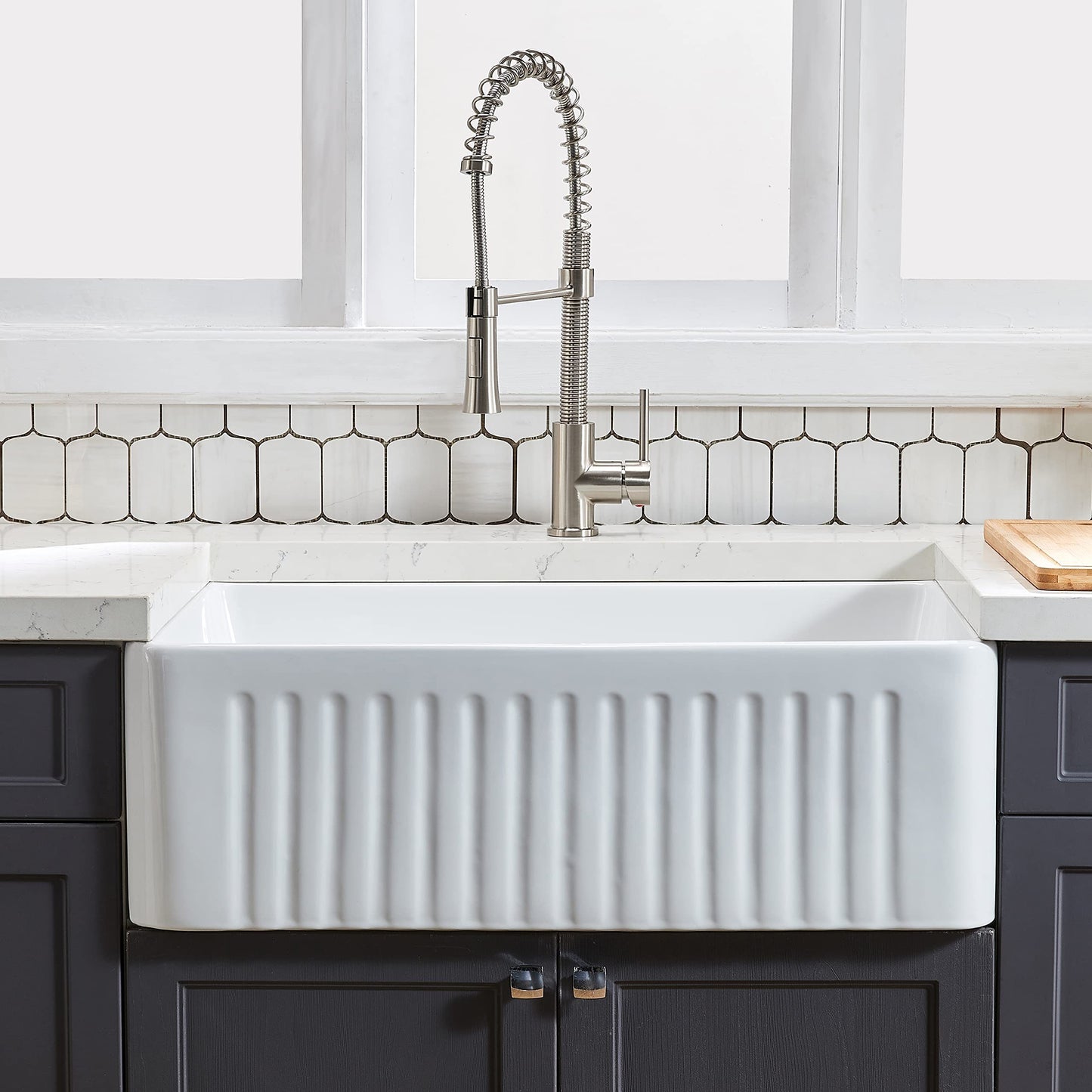 Elegant Fireclay Farmhouse Kitchen Sink with Reversible Design