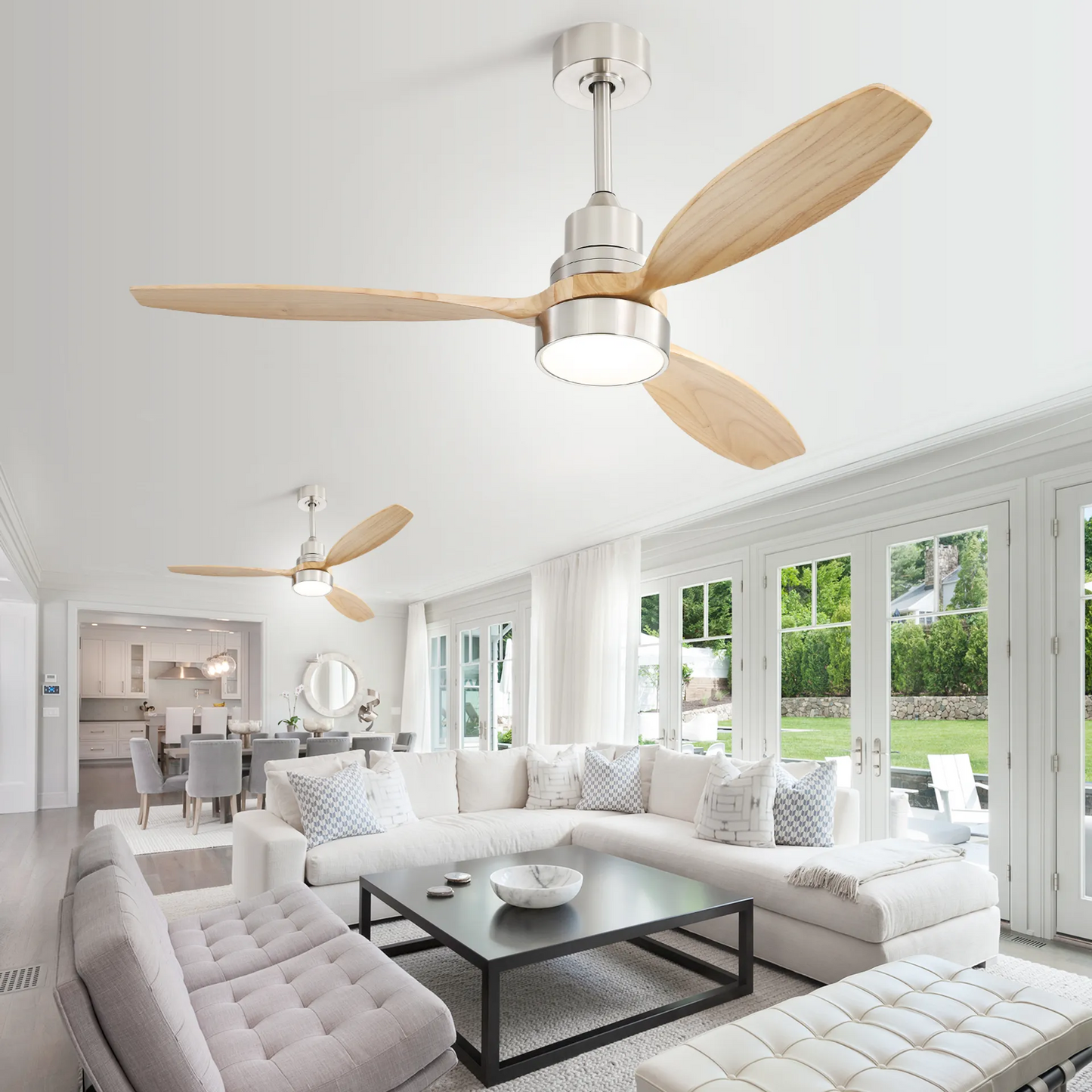 52 Modern Wooden Ceiling Fan with LED Light and Remote Control