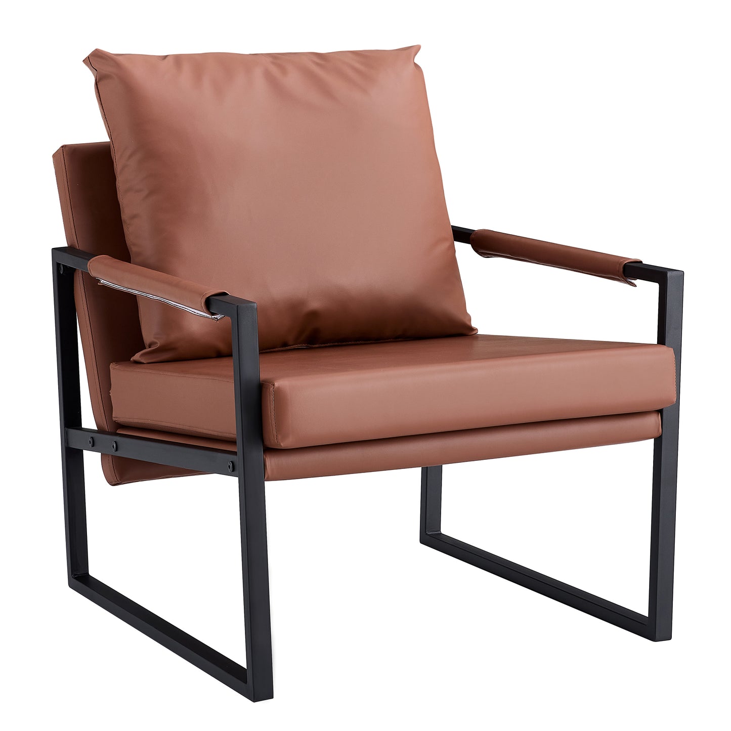 Contemporary Brown PU Leather Armchair Set with Metal Frame