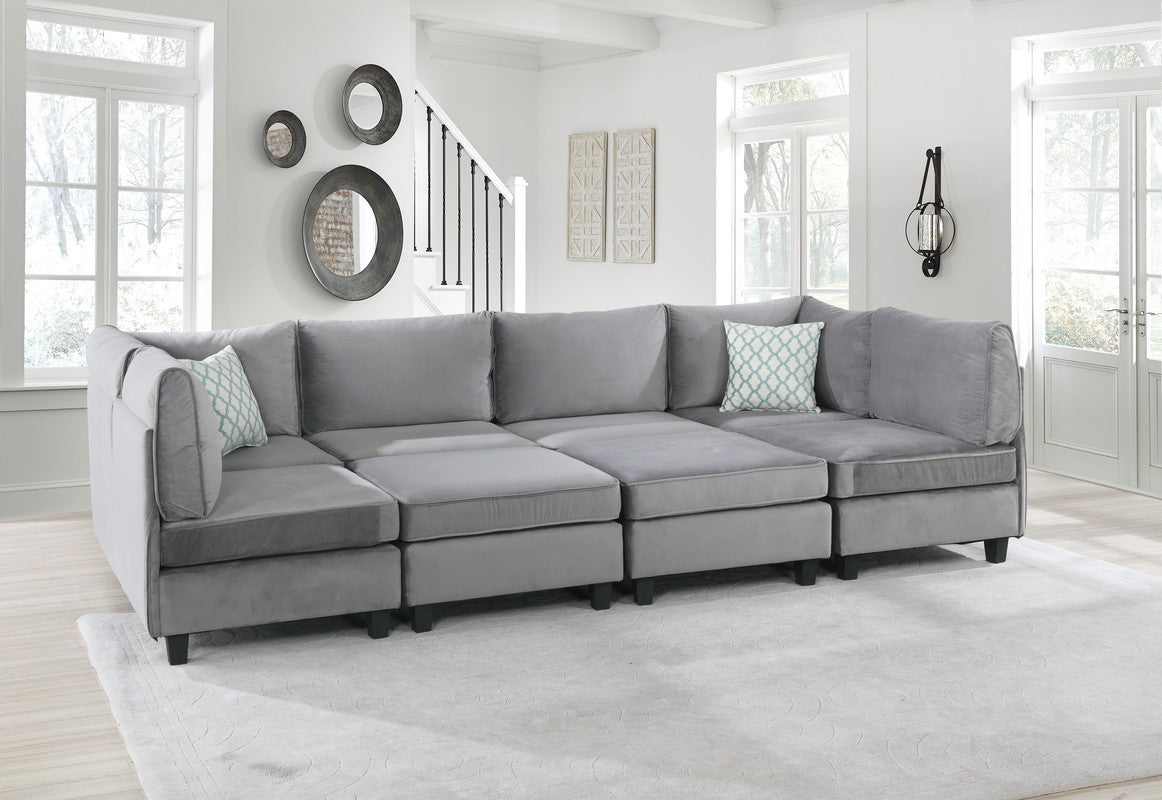 Zelmira Gray Velvet 8-Piece Convertible Sectional Couch