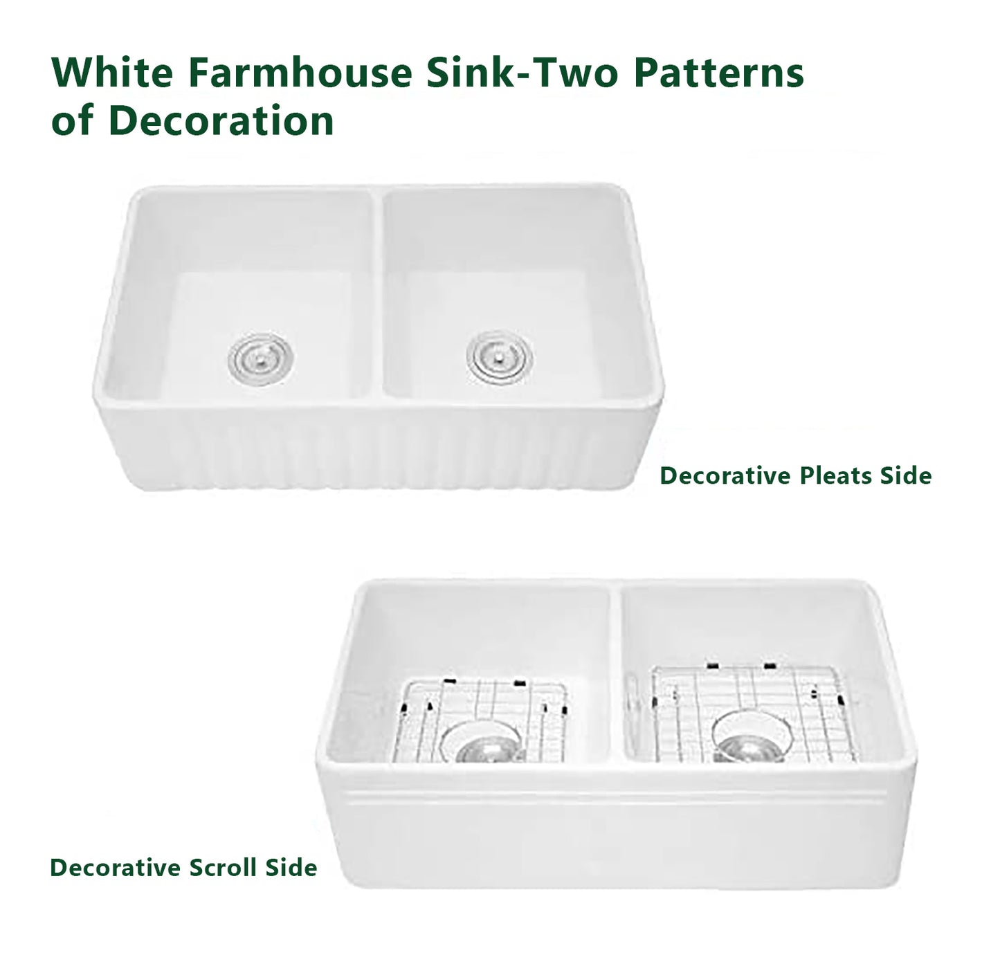 33*18*10 Ceramic White Kitchen Double Bowl Farmhouse Sink