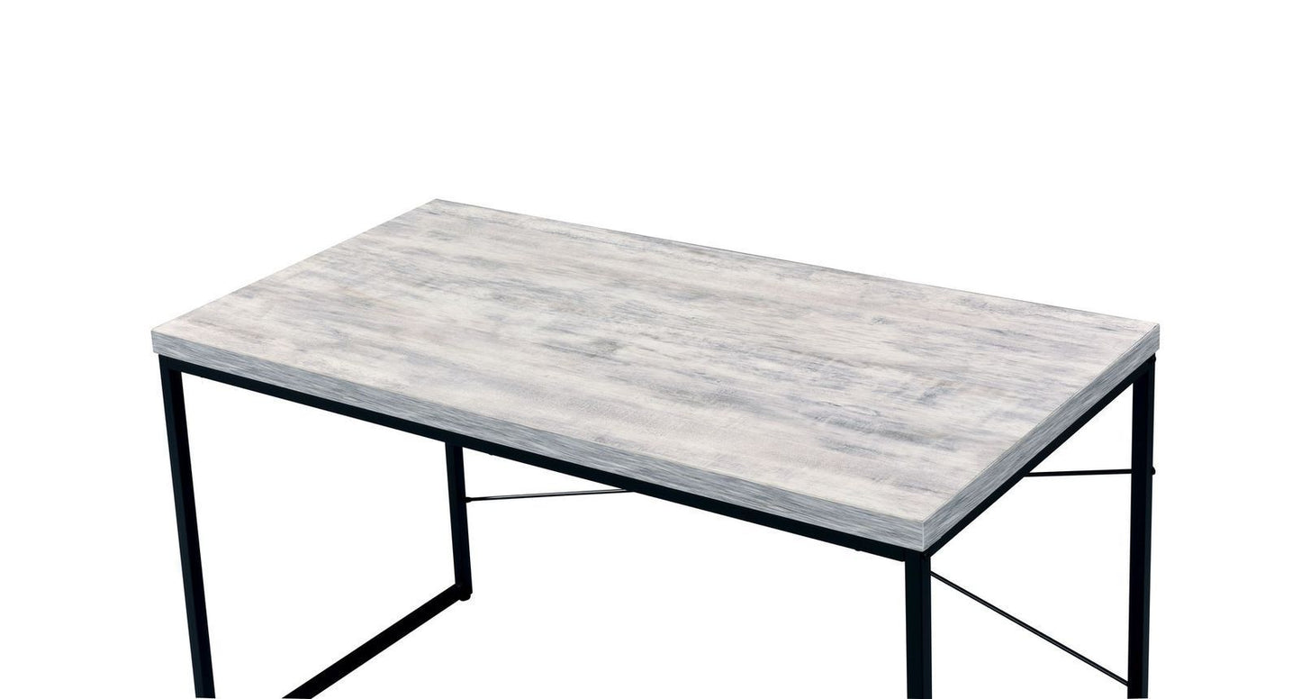 Jurgen Antique White and Black Industrial Desk with Faux Concrete Top