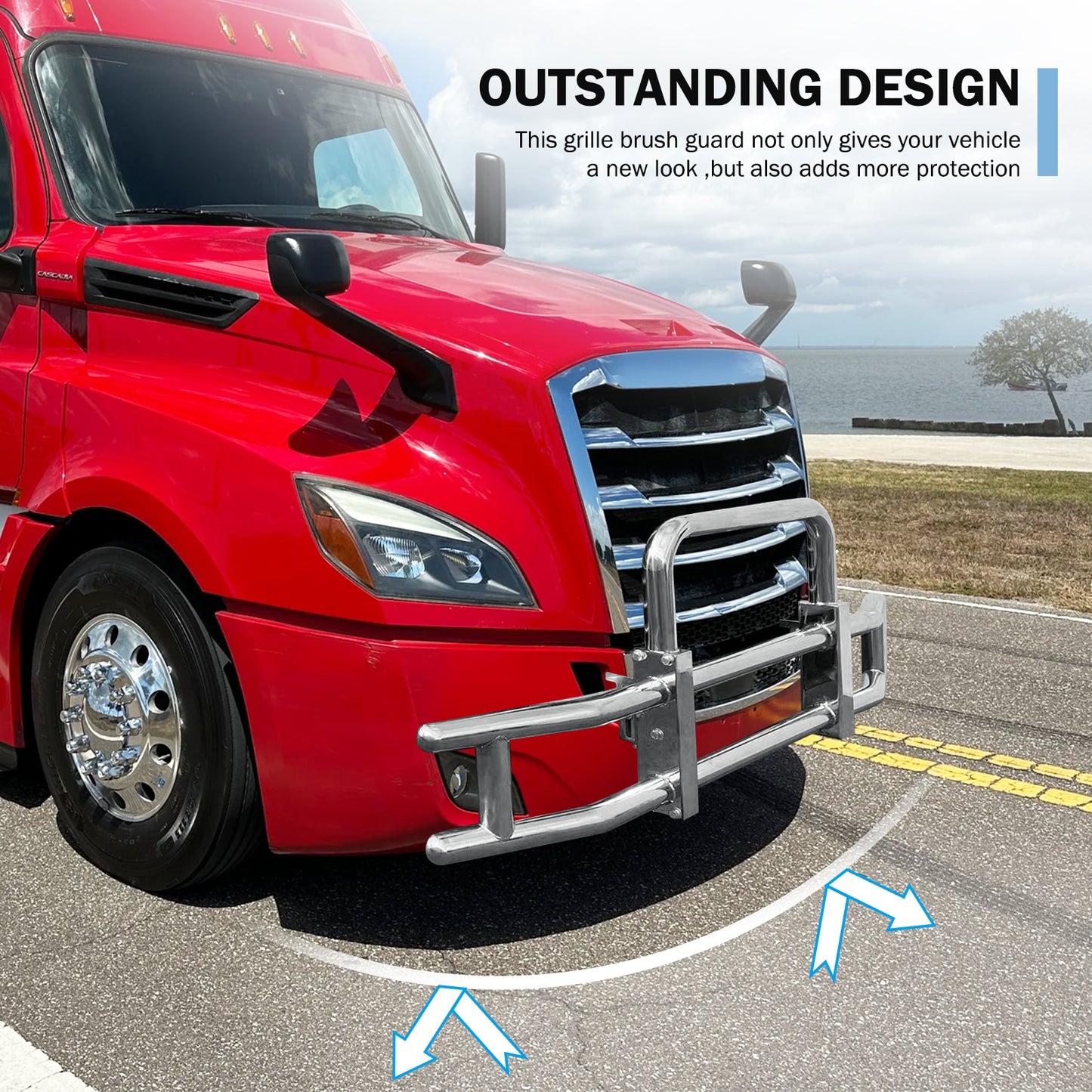 Freightliner Cascadia 2018-2022 Stainless Steel Deer Guard with Brackets