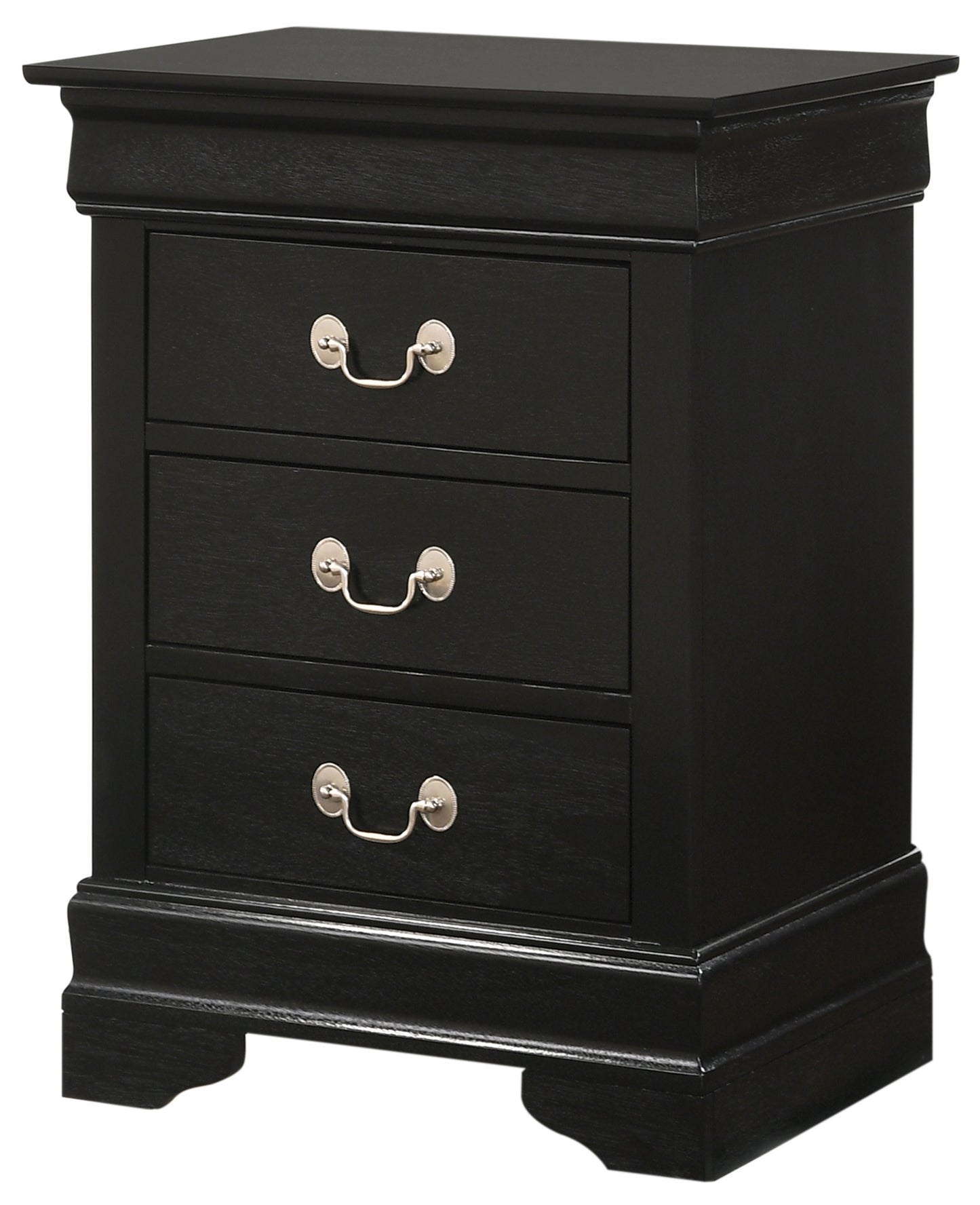 Louis Phillipe G3150-3N 3 Drawer Nightstand , Black