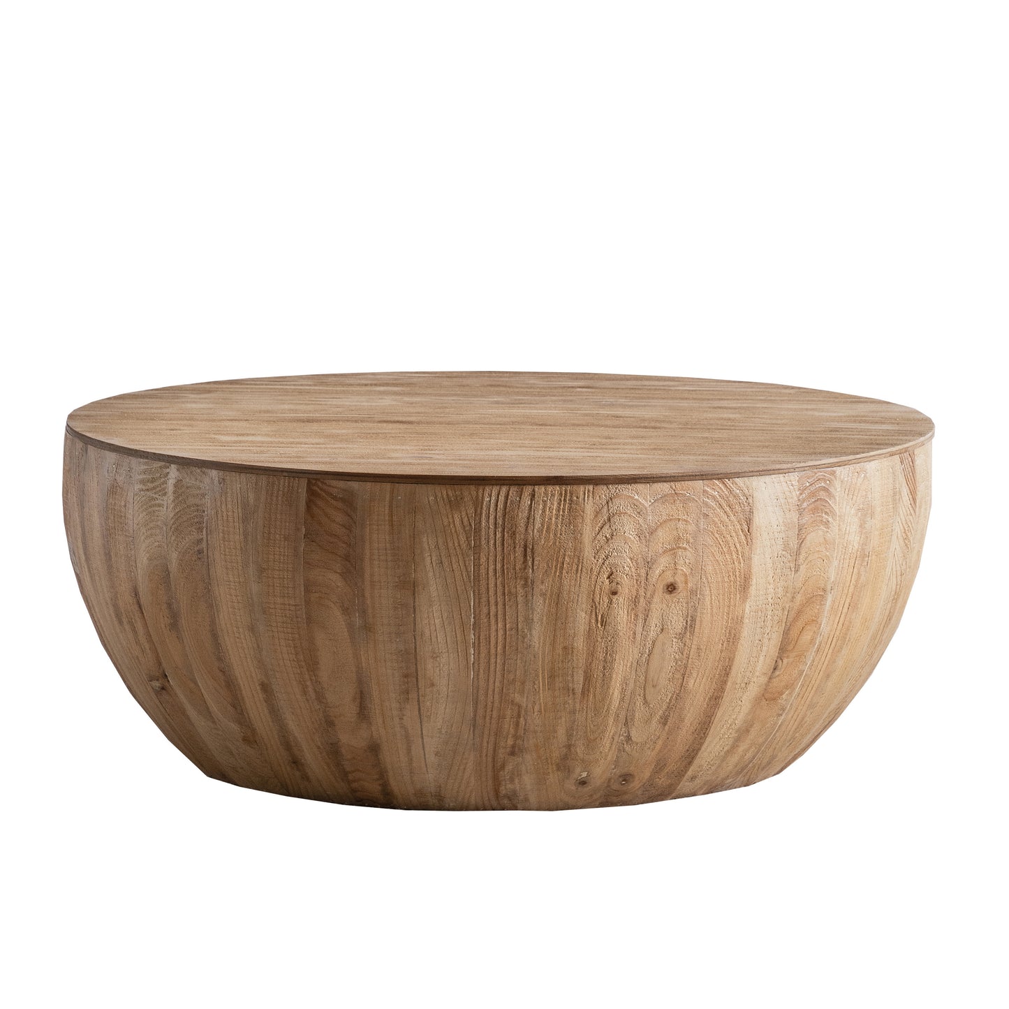 Vintage Style Barrel Shaped Coffee Table for Office, Dining Room, and Living Room - Natural Finish