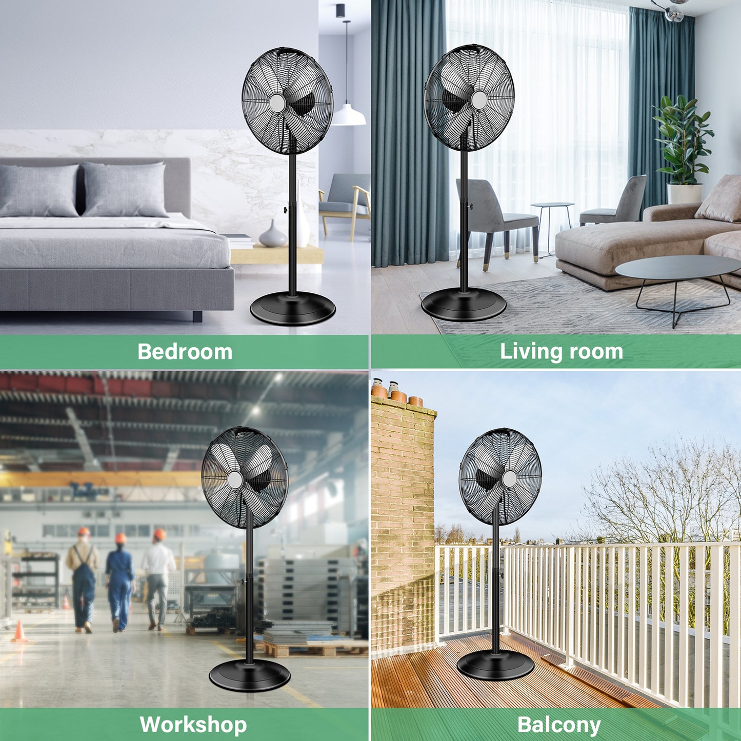 Adjustable Heights High Velocity Stand Fan with 75° Oscillation, Low Noise, Quality Construction, 3 Speed Settings