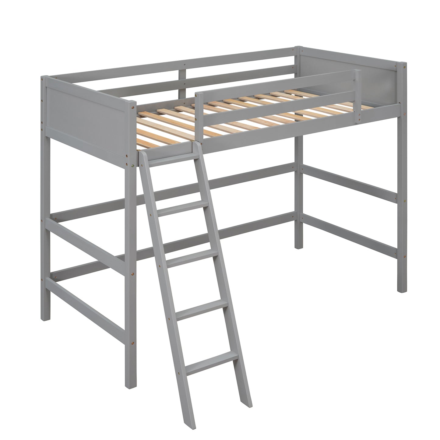 Solid Wood Twin Size Loft Bed with Ladder(Gray)(: WF191903AAE)