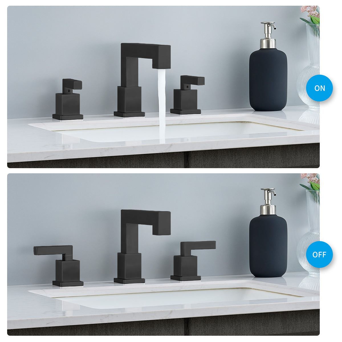 Modern Matte Black Waterfall Bathroom Faucet with 2 Handles