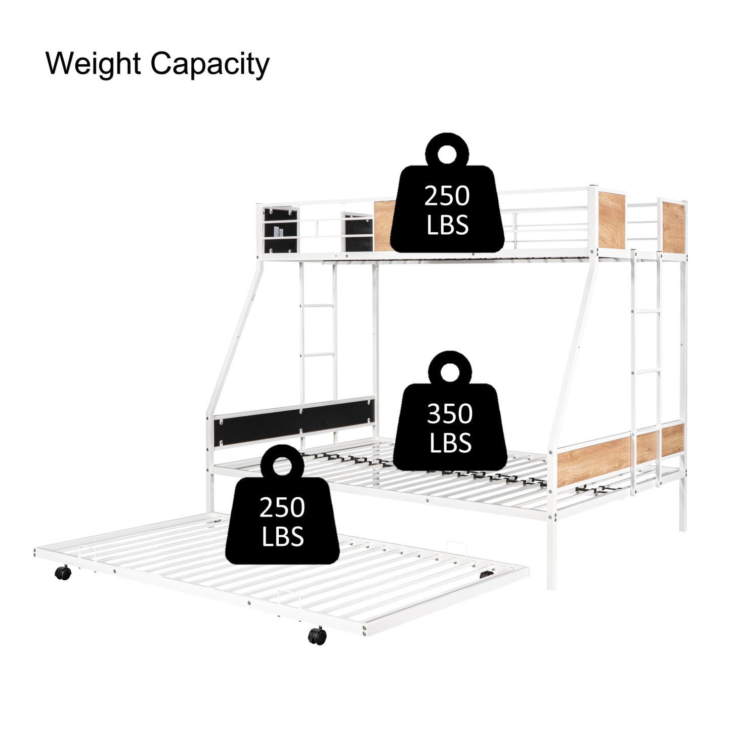 Metal Twin over Full Bunk Bed with Trundle and Safety Features