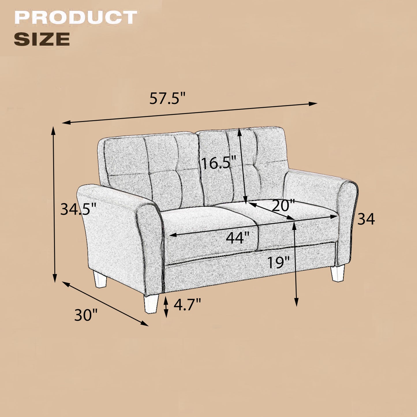 Modern 2-Seat Loveseat Sofa with Linen Upholstery