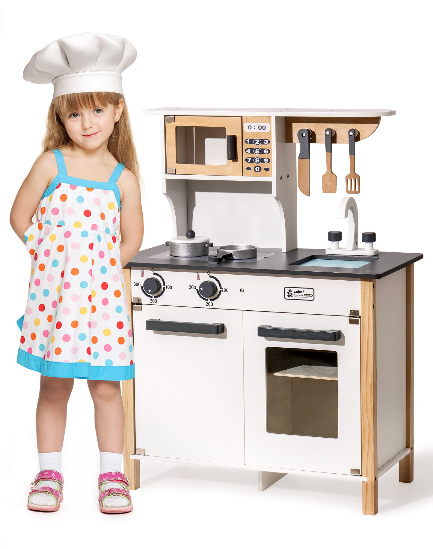 Wooden Pretend Kitchen Play Set for Kids - White