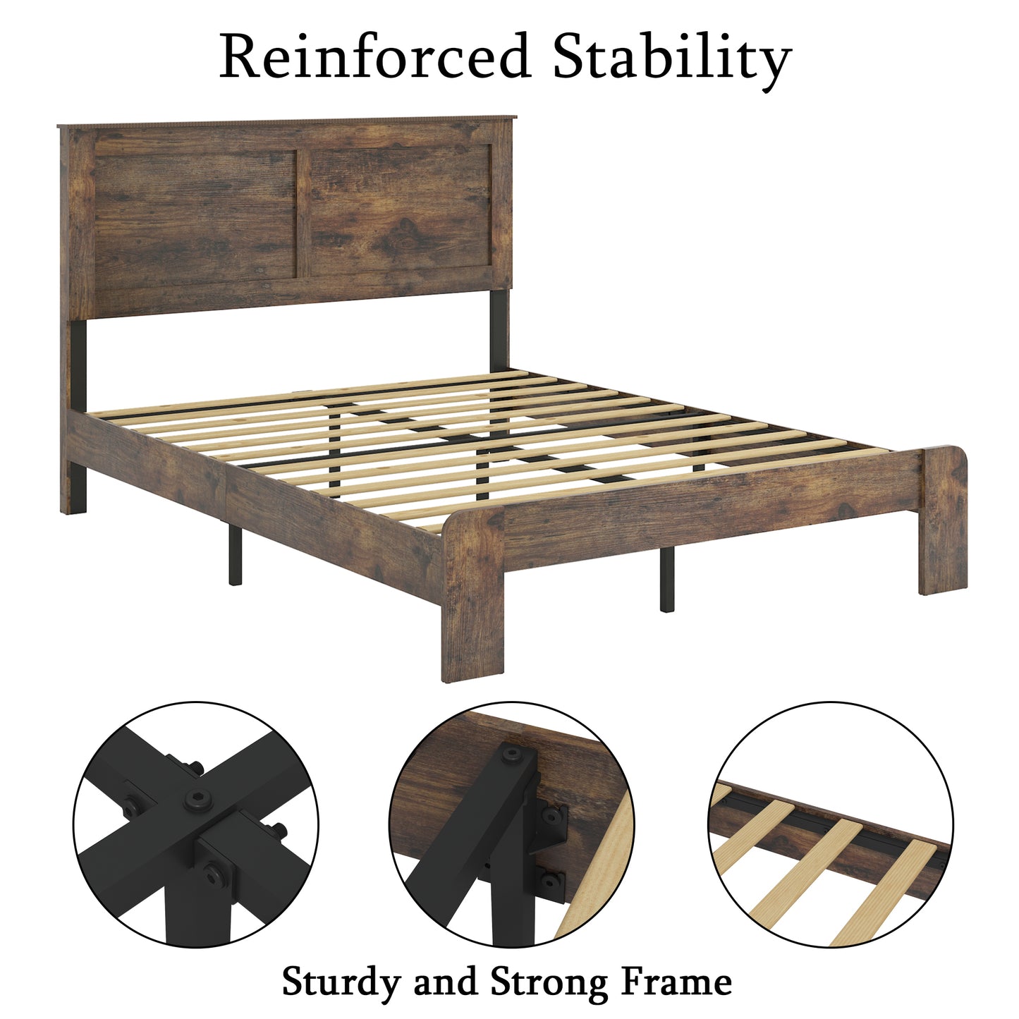 Bed Frame King Size, Wood Platform Bed Frame , Noise Free,No Box Spring Needed and Easy Assembly Tool,Large Under Bed Storage,Dark Brown