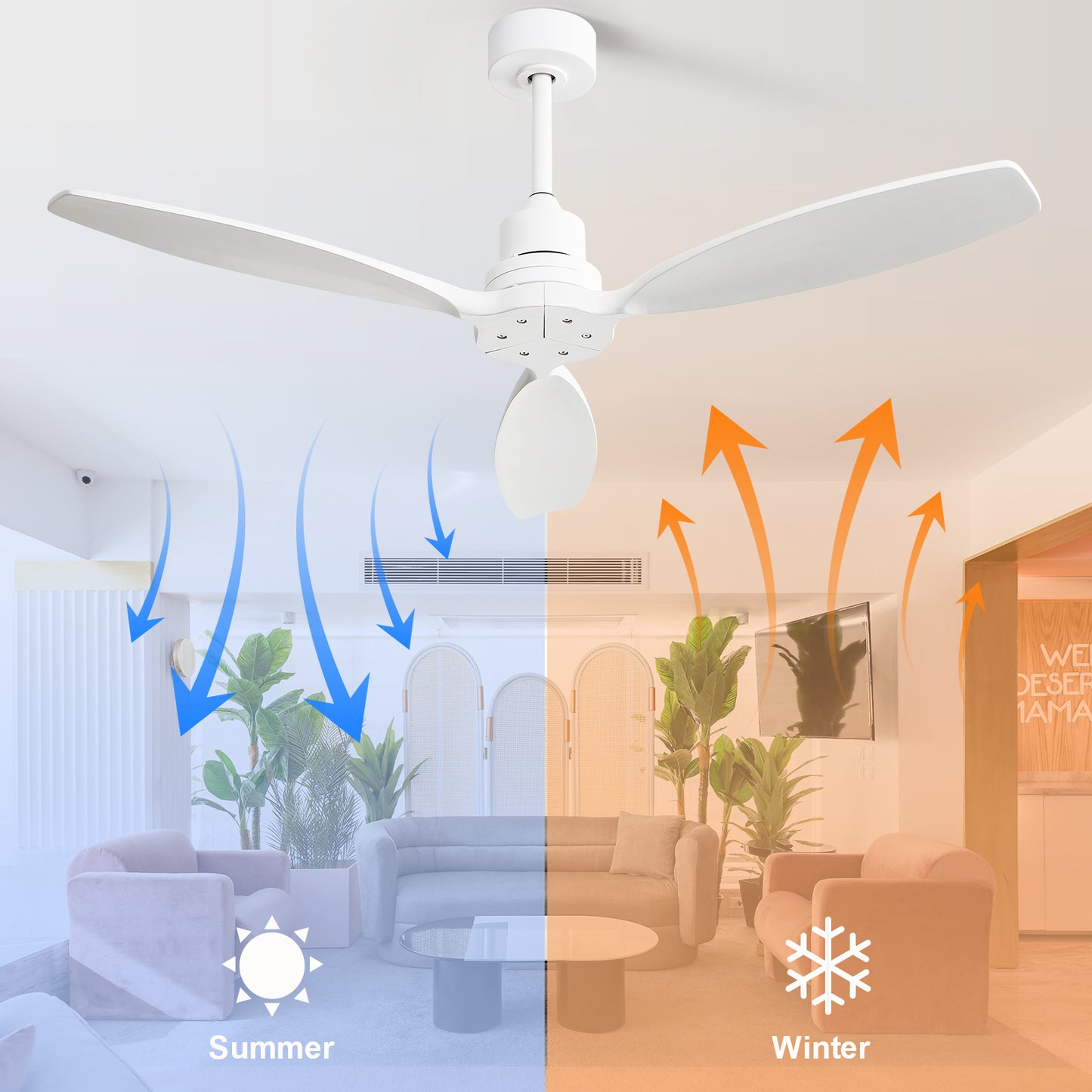 52 Modern Wood Blade Low Profile Ceiling Fan with Remote Control - Ideal for Patio Living Room