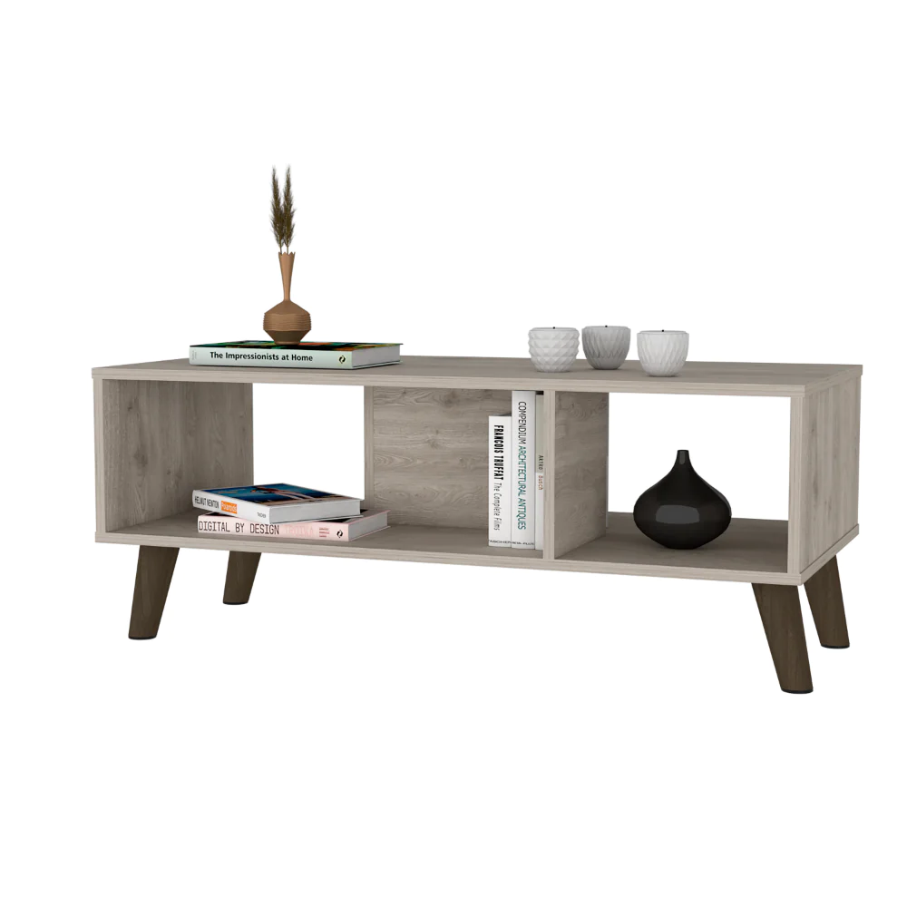 Rectangular Light Grey Coffee Table with 2 Shelves by Chelsea