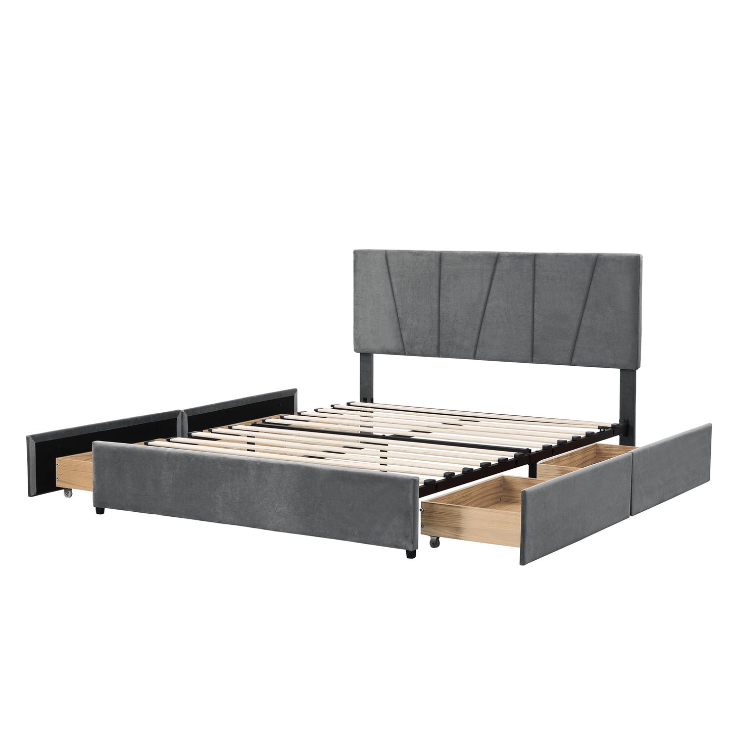 Queen Size Upholstery Platform Bed with Four Drawers on Two Sides, Adjustable Headboard, Grey(: WF291774EAA)