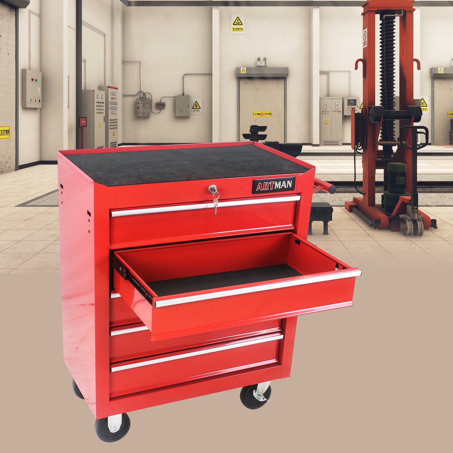 5 DRAWERS MULTIFUNCTIONAL TOOL CART WITH WHEELS-RED