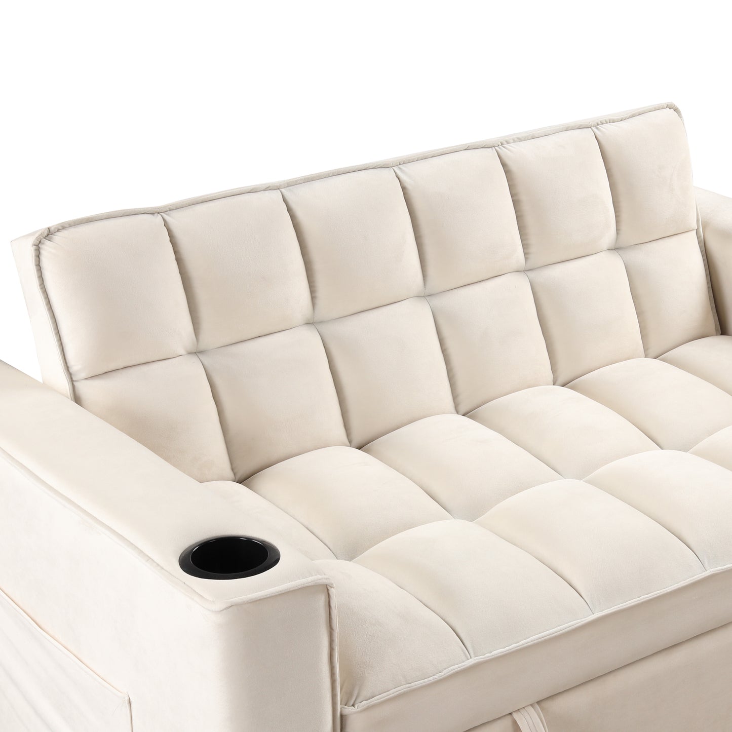 55.3 Multi-functional Sofa Bed with Cup Holder and USB Port for Living Room in Milky White