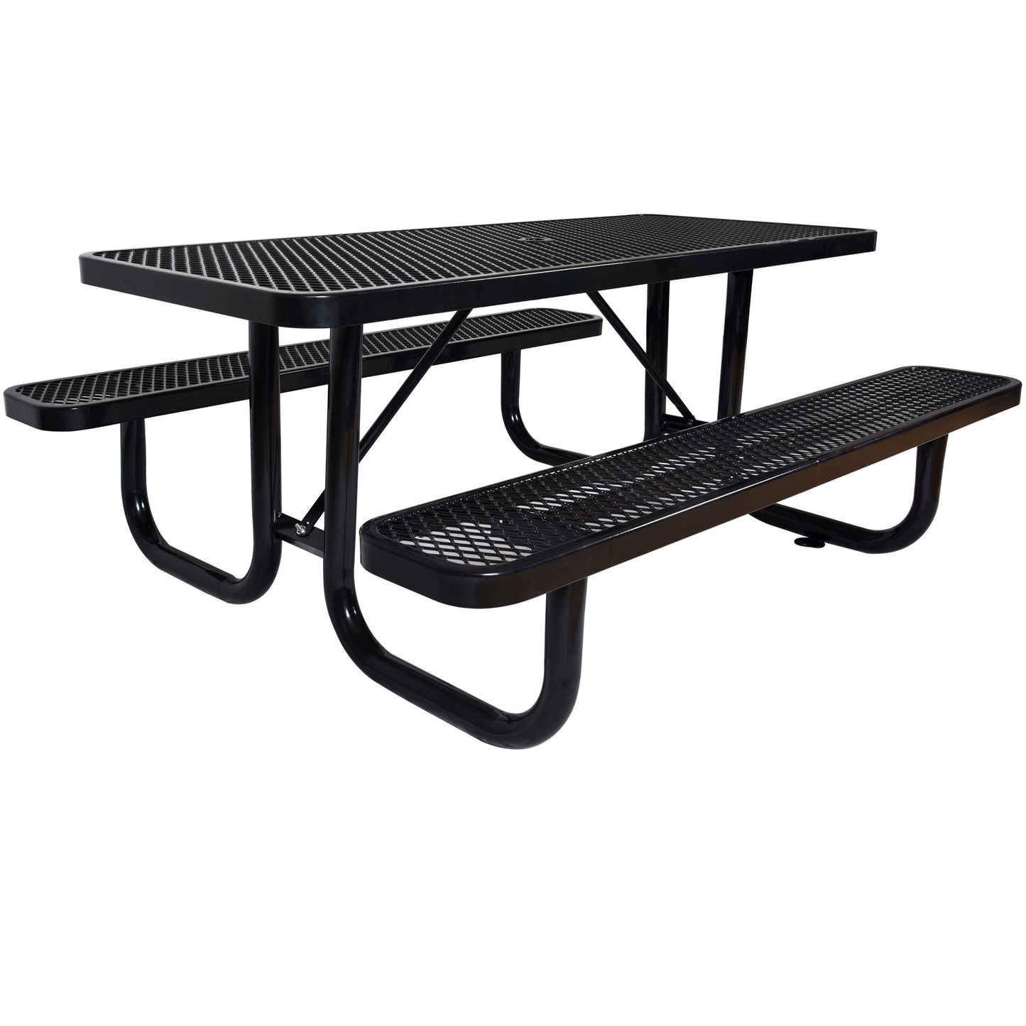 6 ft. Rectangular Outdoor Steel Picnic Table ,BLACK with umbrella pole
