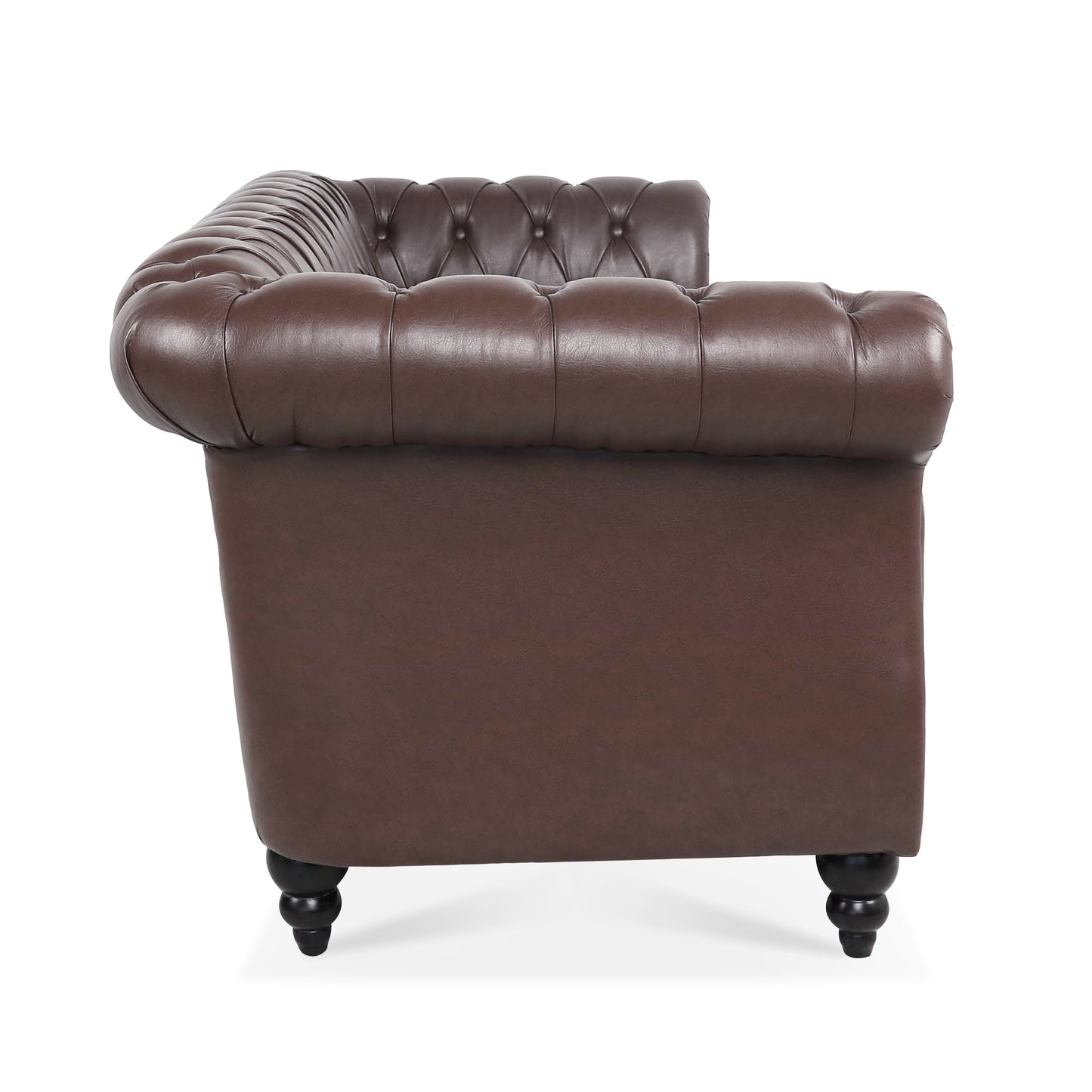 Elegant Dark Brown 84.65 PU Leather Chesterfield Three Seater Sofa with Rolled Arms