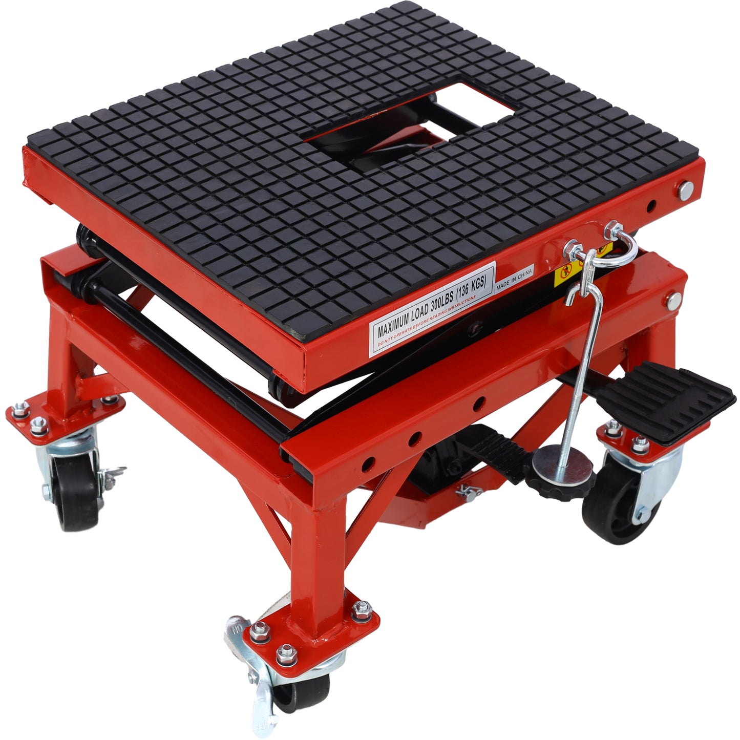 300 lbs Hydraulic Motorcycle Scissor Jack Lift Foot Step Wheels for Small Dirt Bikes,red color