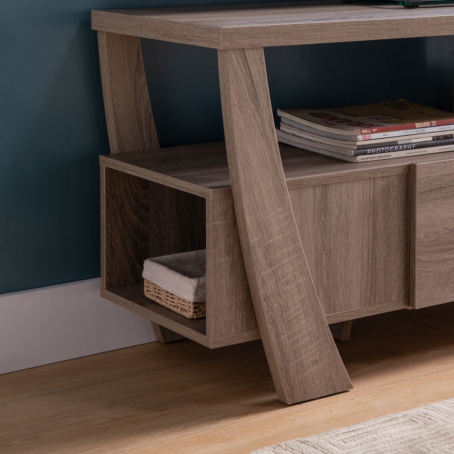 Dark Taupe TV Stand with Storage and Display Shelves from ID USA