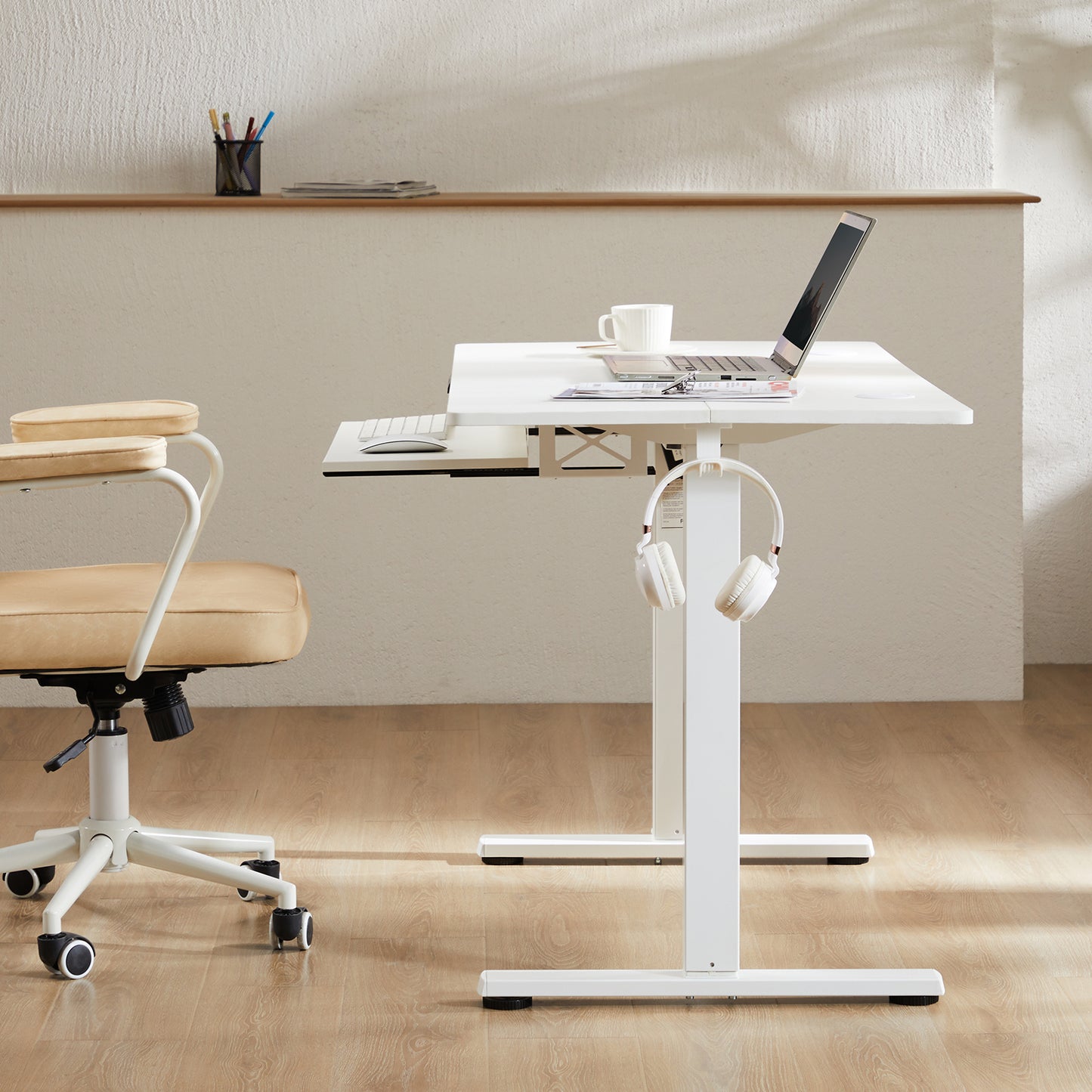 Electric Adjustable Standing Desk with Keyboard Tray, 48 x 24 Inches - White