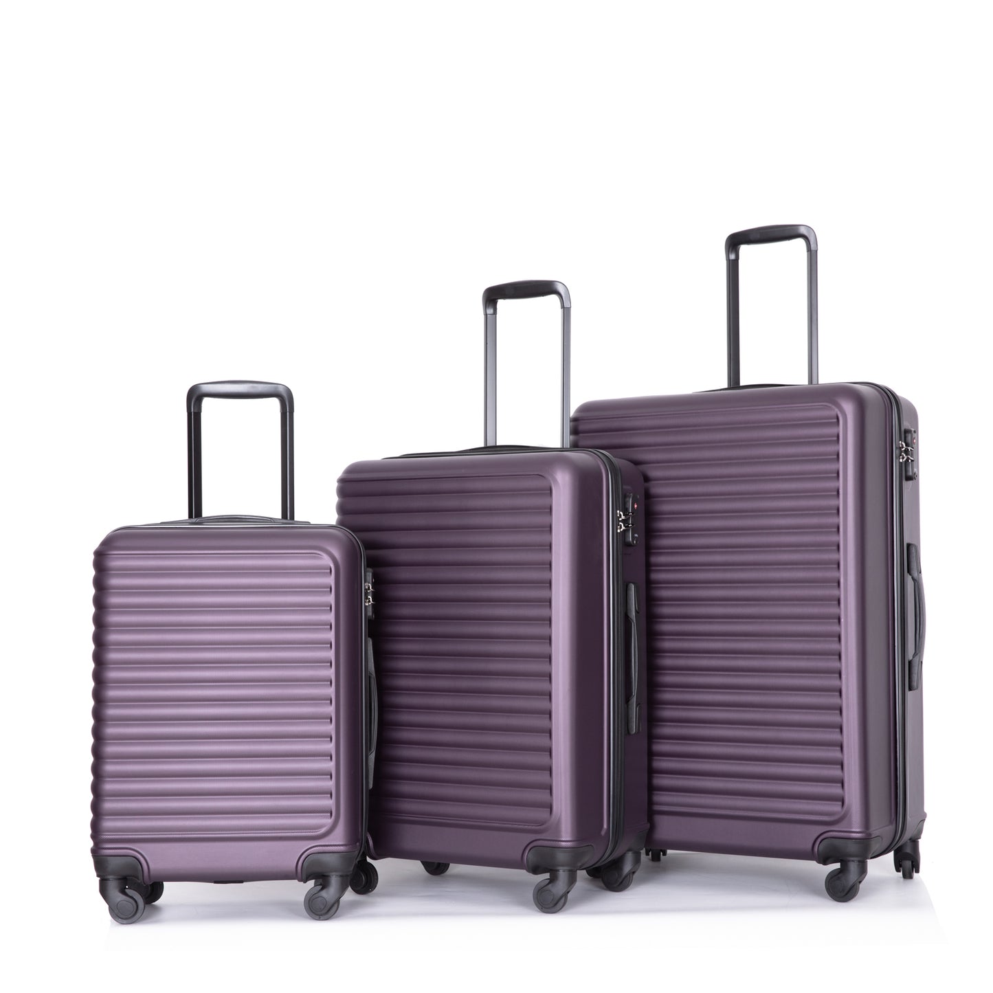 3 Piece Luggage Sets ABS Lightweight Suitcase with Two Hooks, Spinner Wheels, TSA Lock, (20/24/28) PURPLE