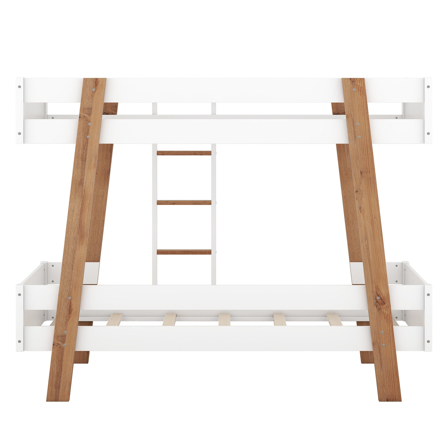 Rustic White Twin Size Bunk Bed with Wooden Columns and Attached Ladder