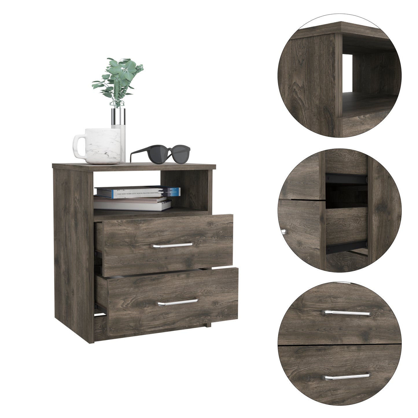 Brookeline 2-Drawer 1-Shelf Rectangle Nightstand Dark Brown