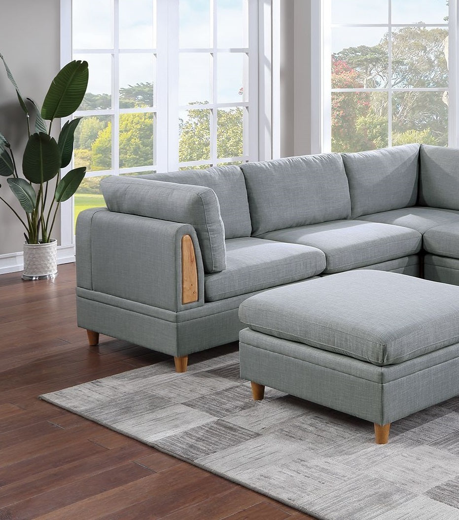 Contemporary Light Grey Sectional Sofa Set with Ottoman