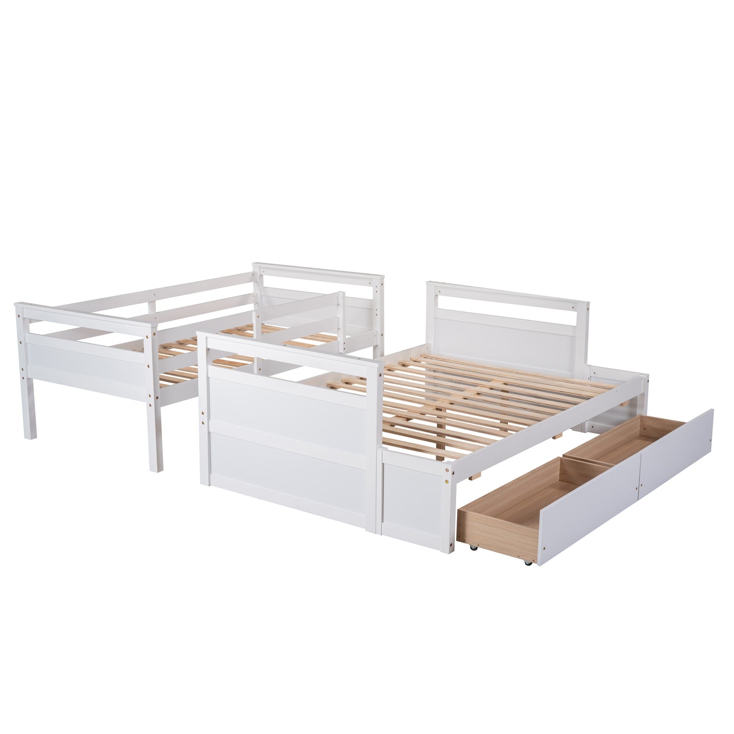 Twin Over Full Bunk Bed with Storage in White - Stylish Space-Saving Solution