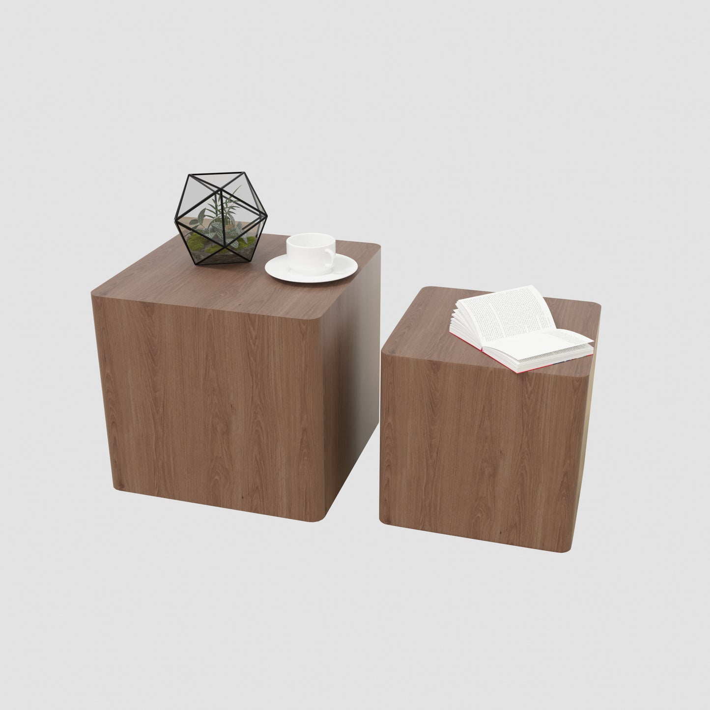 Elegant Walnut MDF Nesting Tables Set of 2 for Living Room, Office, Bedroom