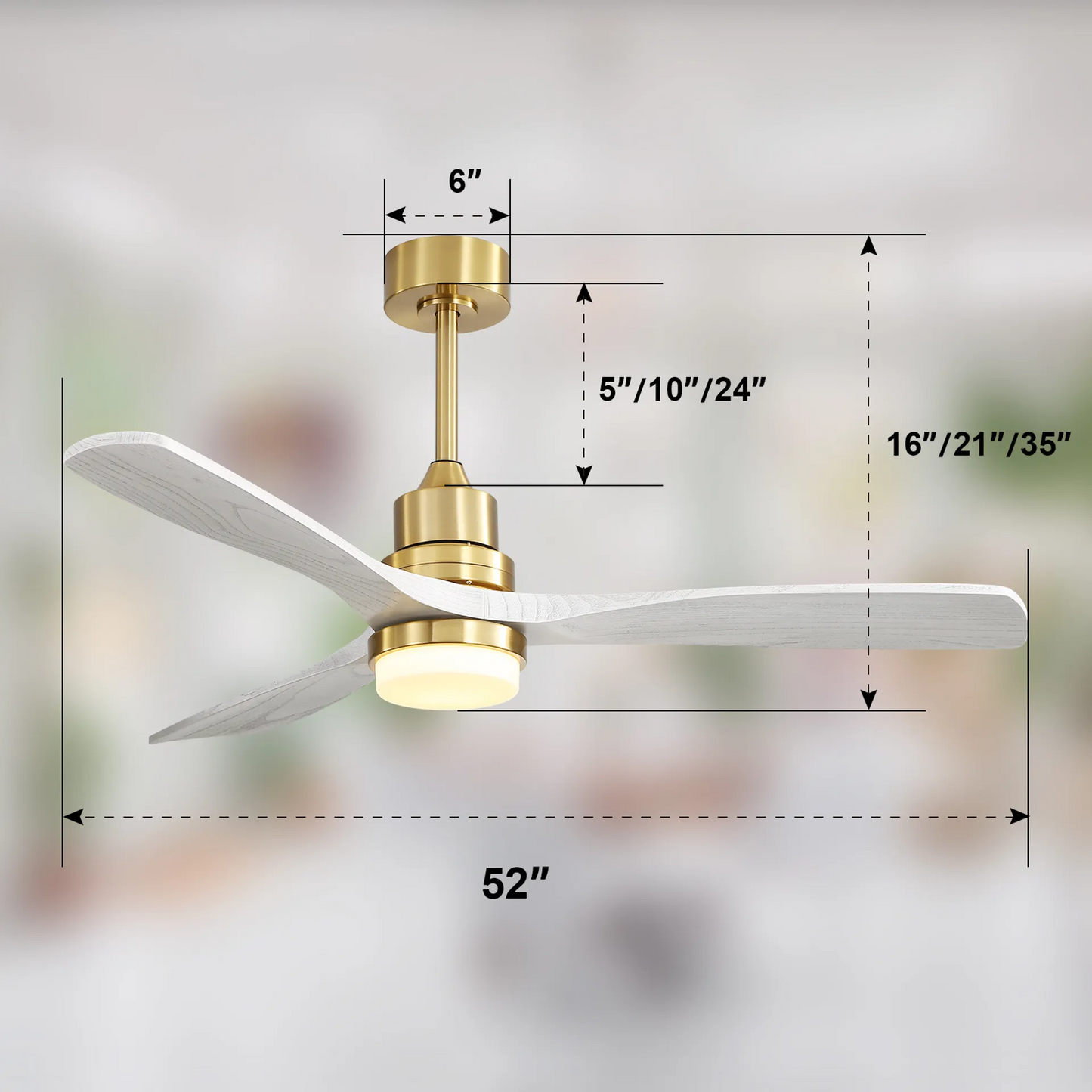 52-Inch Gold Indoor Ceiling Fan With LED Light and Remote Control