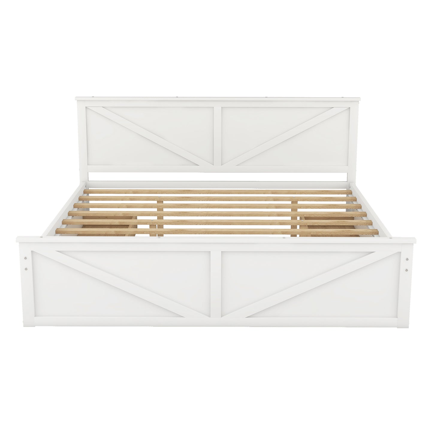 King Size Wooden Platform Bed with Four Storage Drawers and Support Legs, White