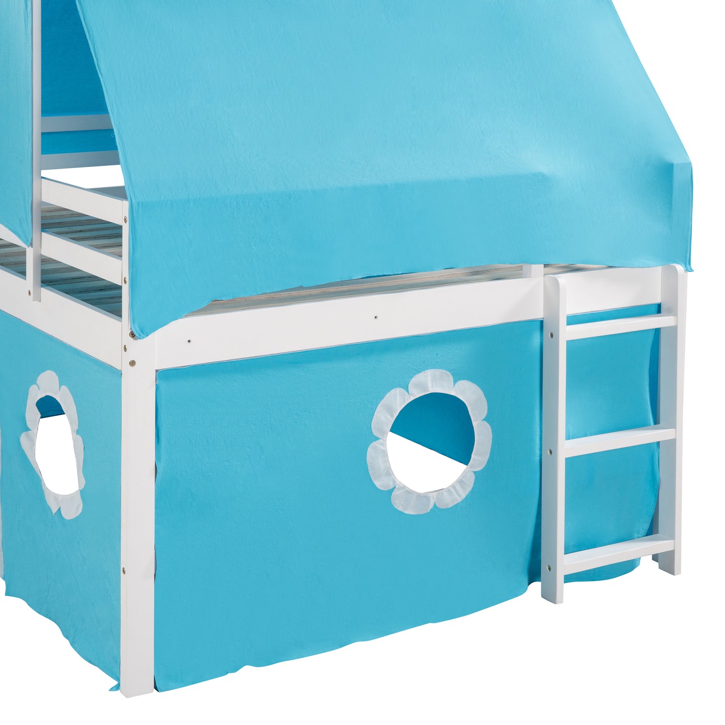 Blue Castle Bunk Bed - Full Size with Slide and Tower