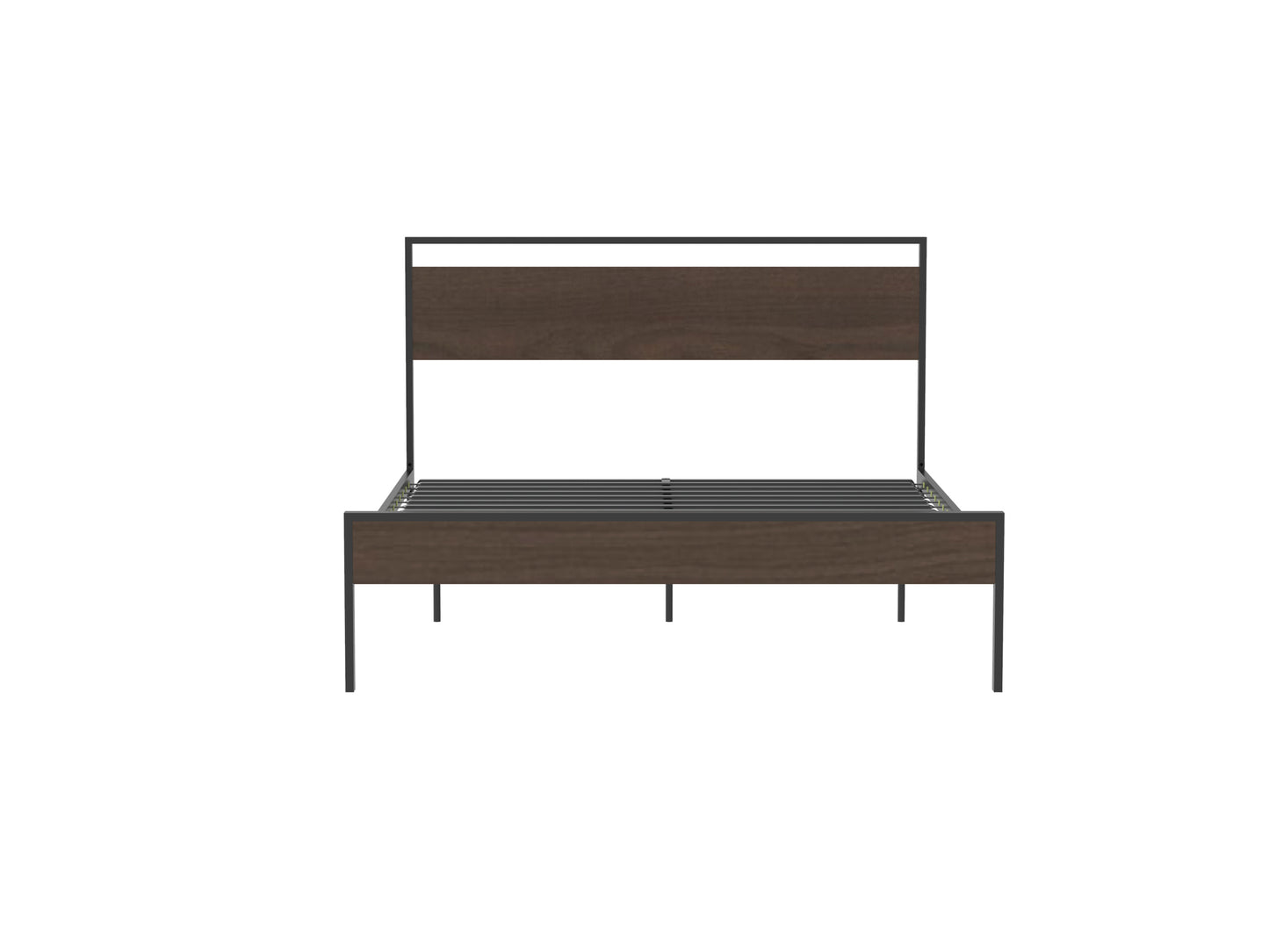 Ceres Metal Bed, Black with Walnut Wood Headboard&Footboard, Queen