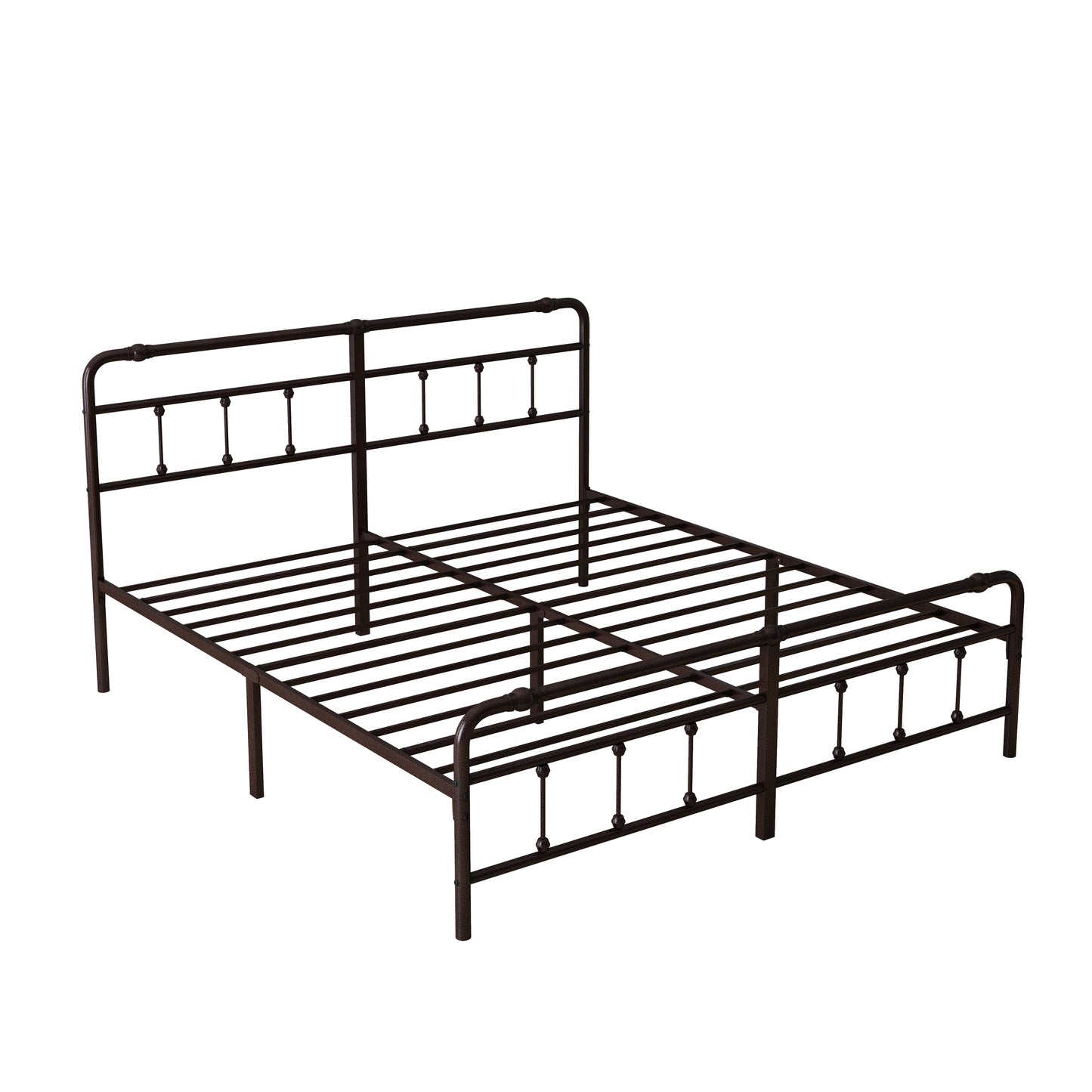 King Size Metal Platform Bed Frame with Victorian Style Wrought Iron-Art Headboard/Footboard, Deep Rustic Brown