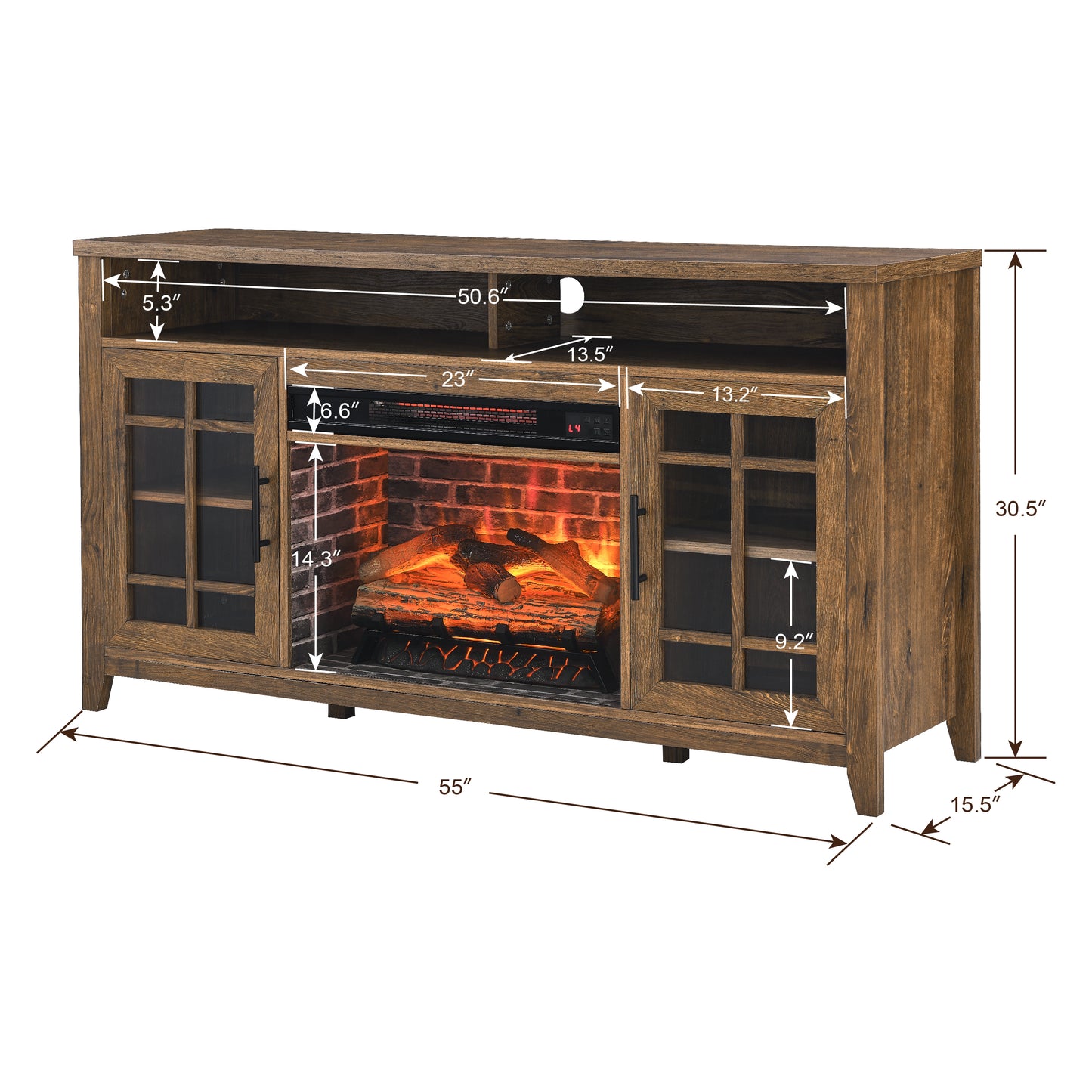 55 inch Electric Fireplace TV Stand with Storage in Reclaimed Barnwood Color