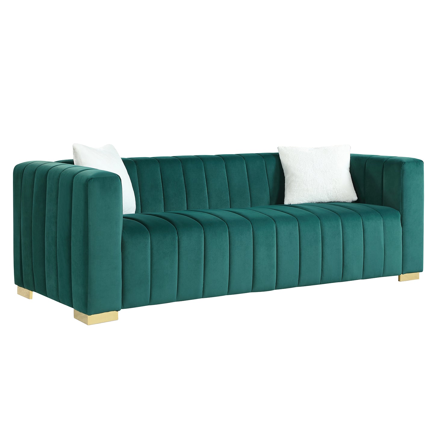 Chesterfield Inspired Dark Green Velvet Sofa Set with 3 Seater and Loveseat