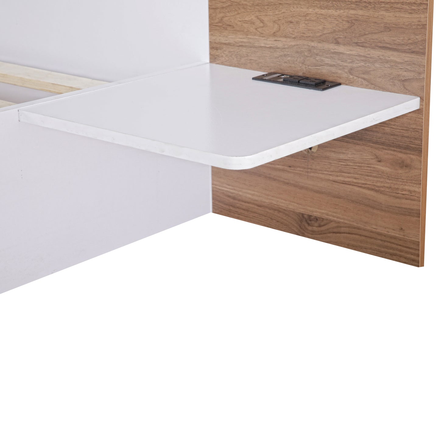 Queen Size Platform Bed with Headboard, Drawers, Shelves, USB Ports and Sockets, White