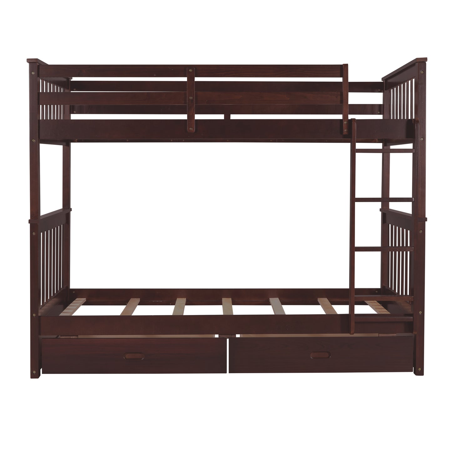 Twin Bunk Bed with Storage Drawers and Ladders in Espresso - Space-Efficient Solution