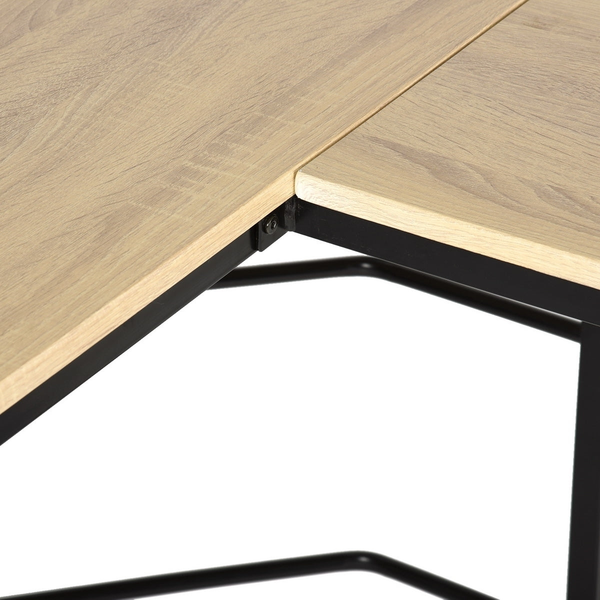 Modern & Stylish L-Shaped Wooden Desk with Sleek Black Metal Frame