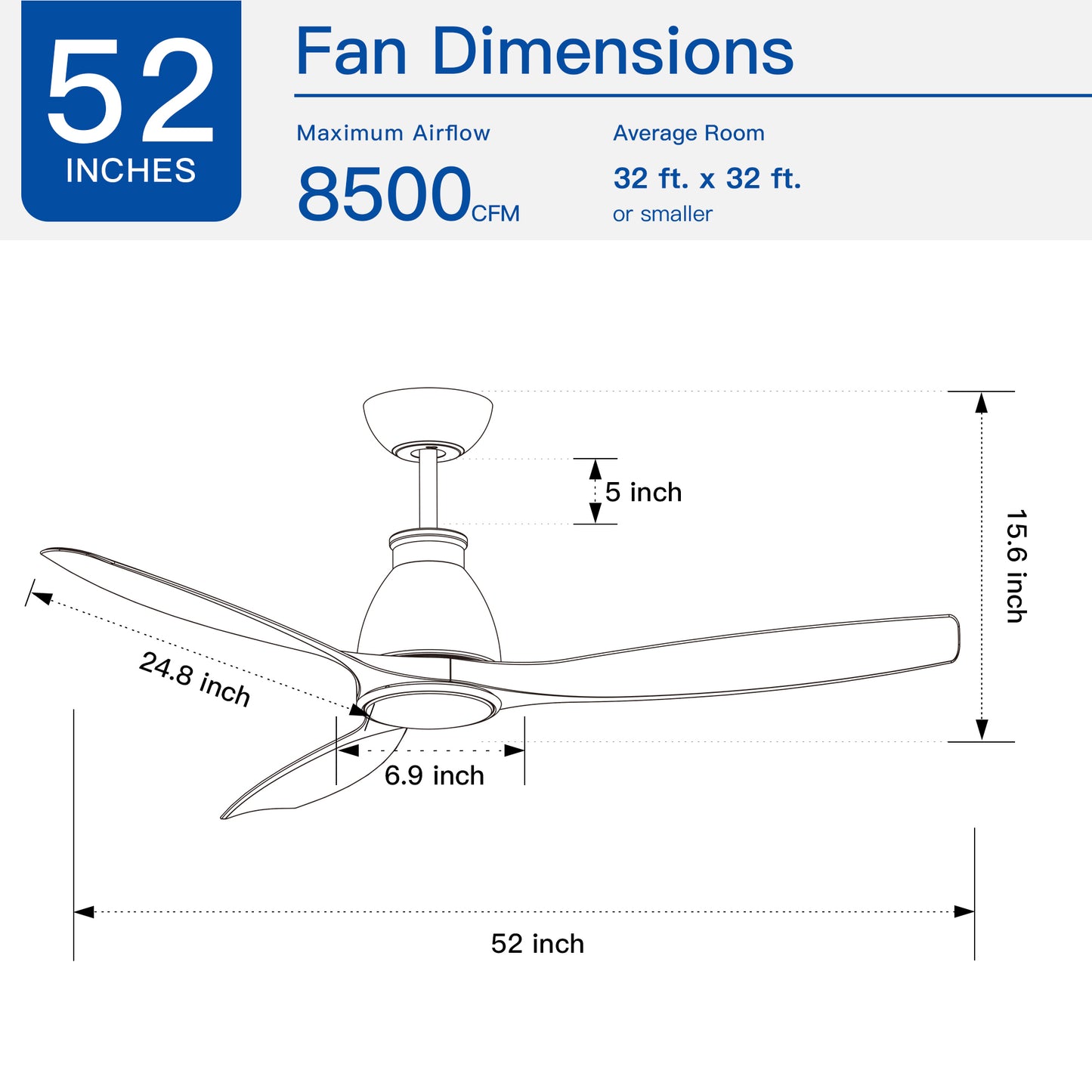 52-Inch LED Ceiling Fan with Antique Brown Wood Grain Blades