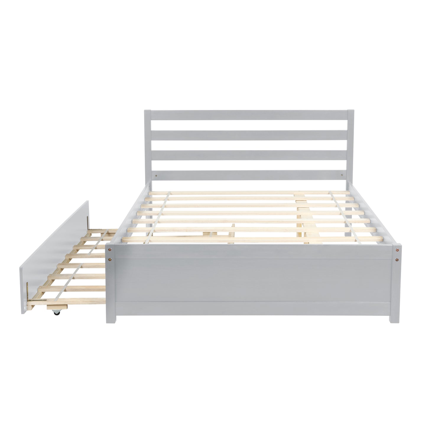 Full Size Wood Platform Bed Frame with Headboard and Twin Trundle For Grey Color