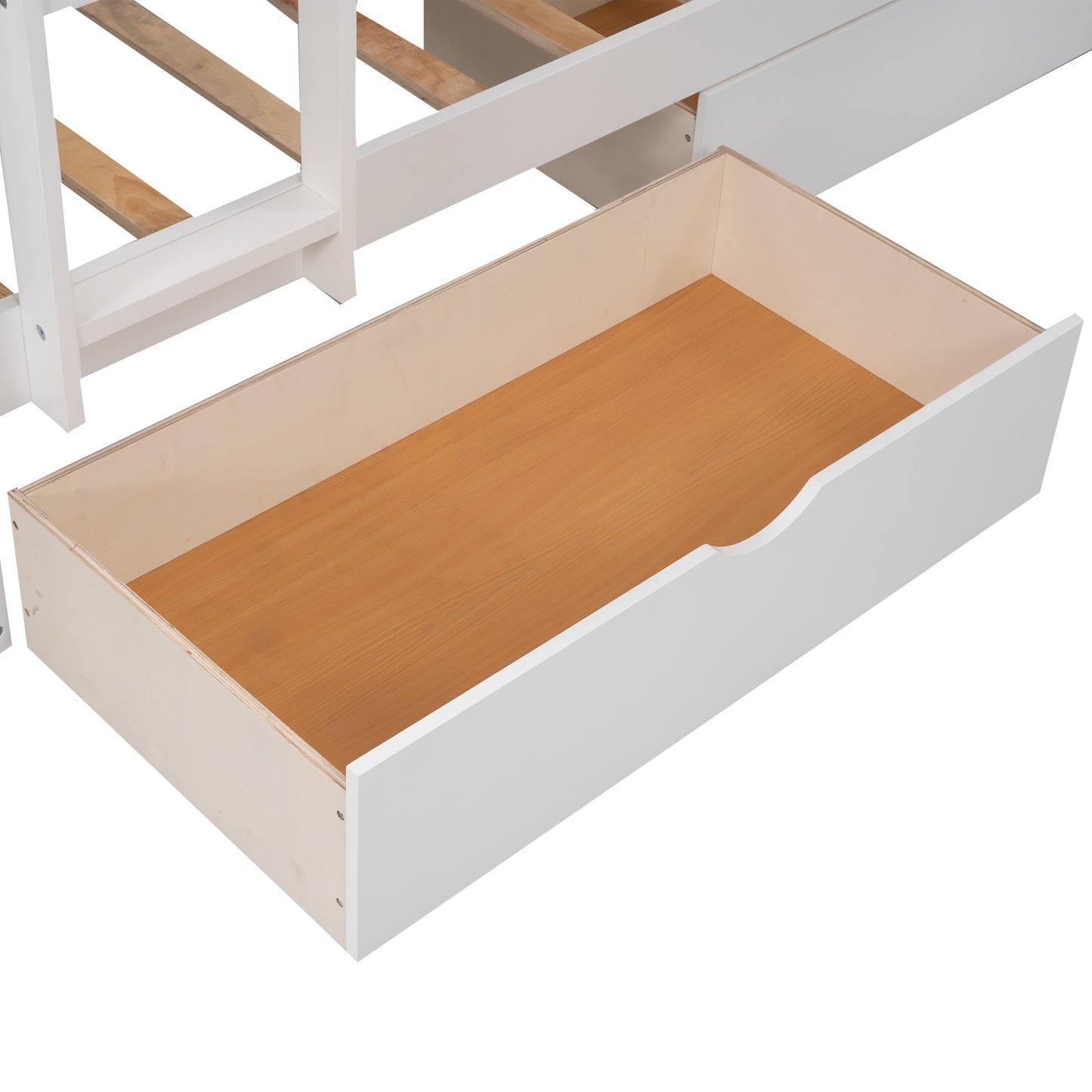 White Triple Sleeper Bunk Bed with Loft, Drawers, and Extended Sleeping Capacity